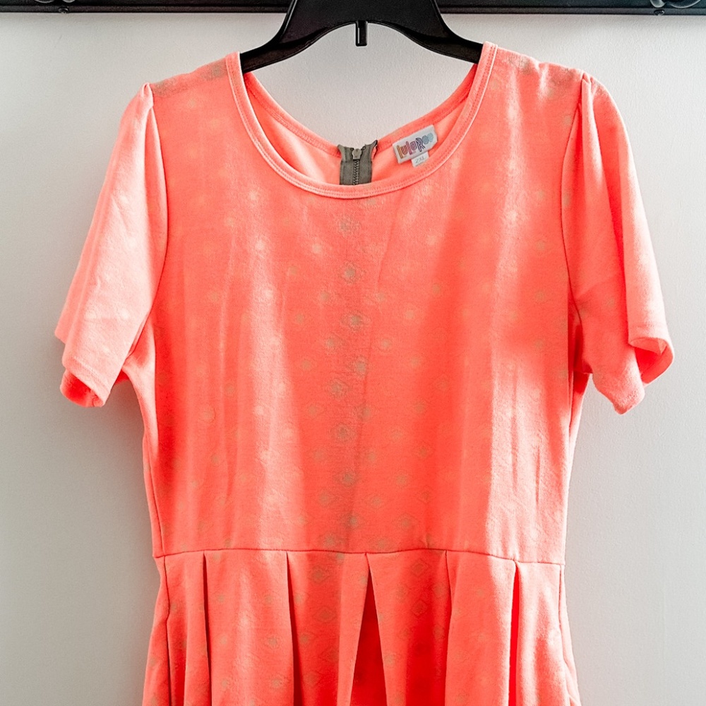 LULAROE | Amelia Dress Neon Peach Fit & Flare Pockets Sz 2X
